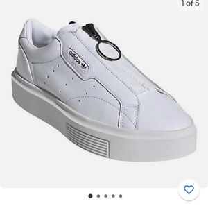 adidas ORIGINALS WOMEN'S SLEEK SUPER ZIP TRAINERS SHOES SNEAKERS WHITE PLATFORM